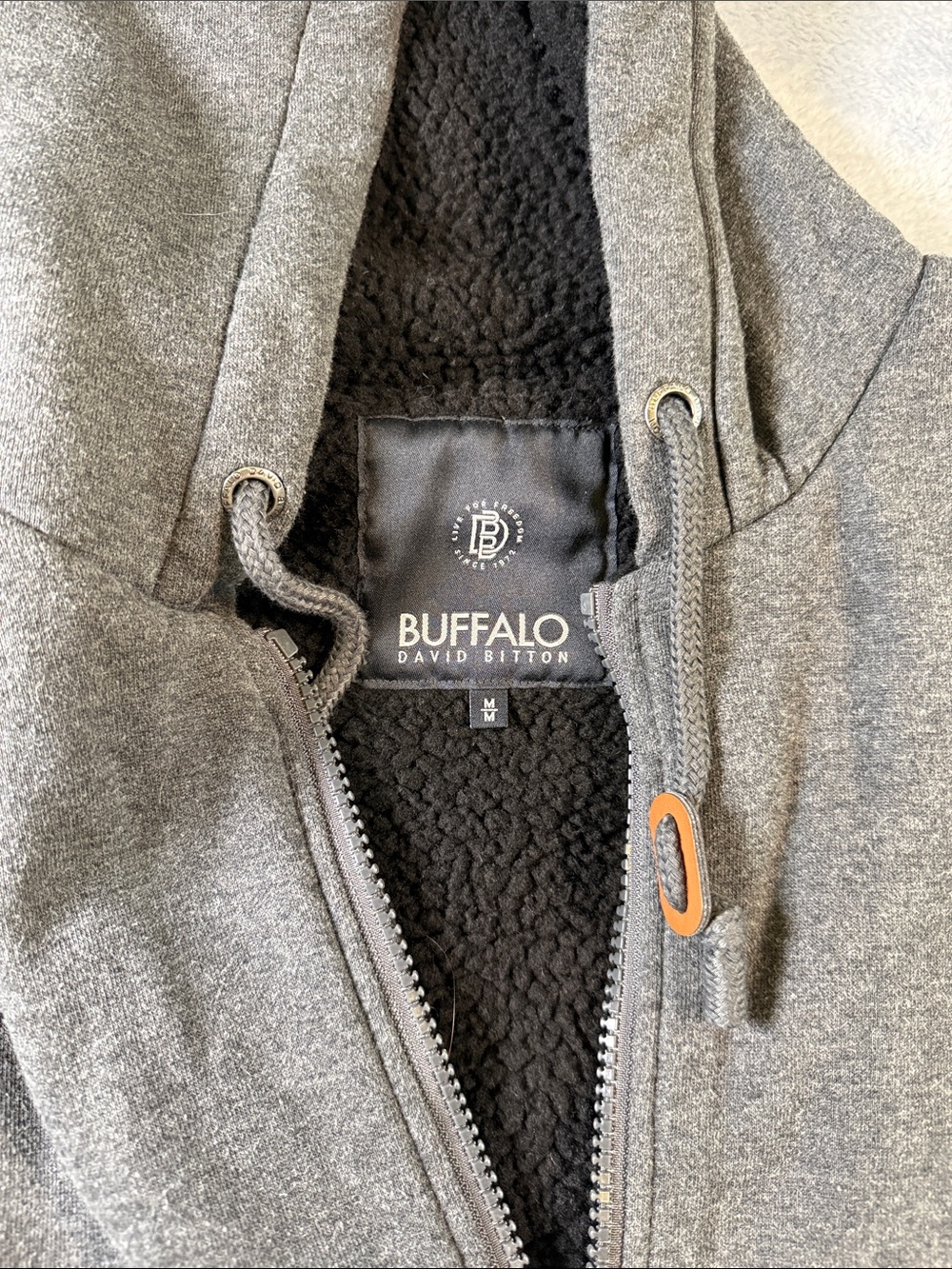 Buffalo David Bitton Gray Hooded Sherpa Zip Jacket with Black Lining #3132